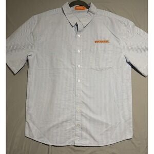 whataburger employee blue white striped ss shirt, button up, men's medium